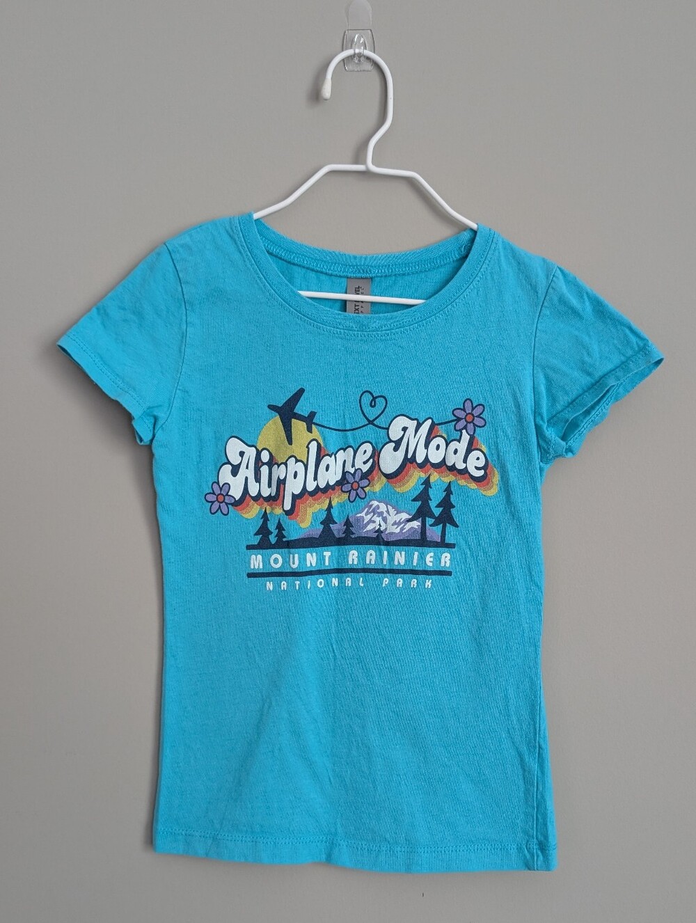 3/$15 - Girls Turquoise Airplane Mode Mount Rainier National Park Graphic Tee